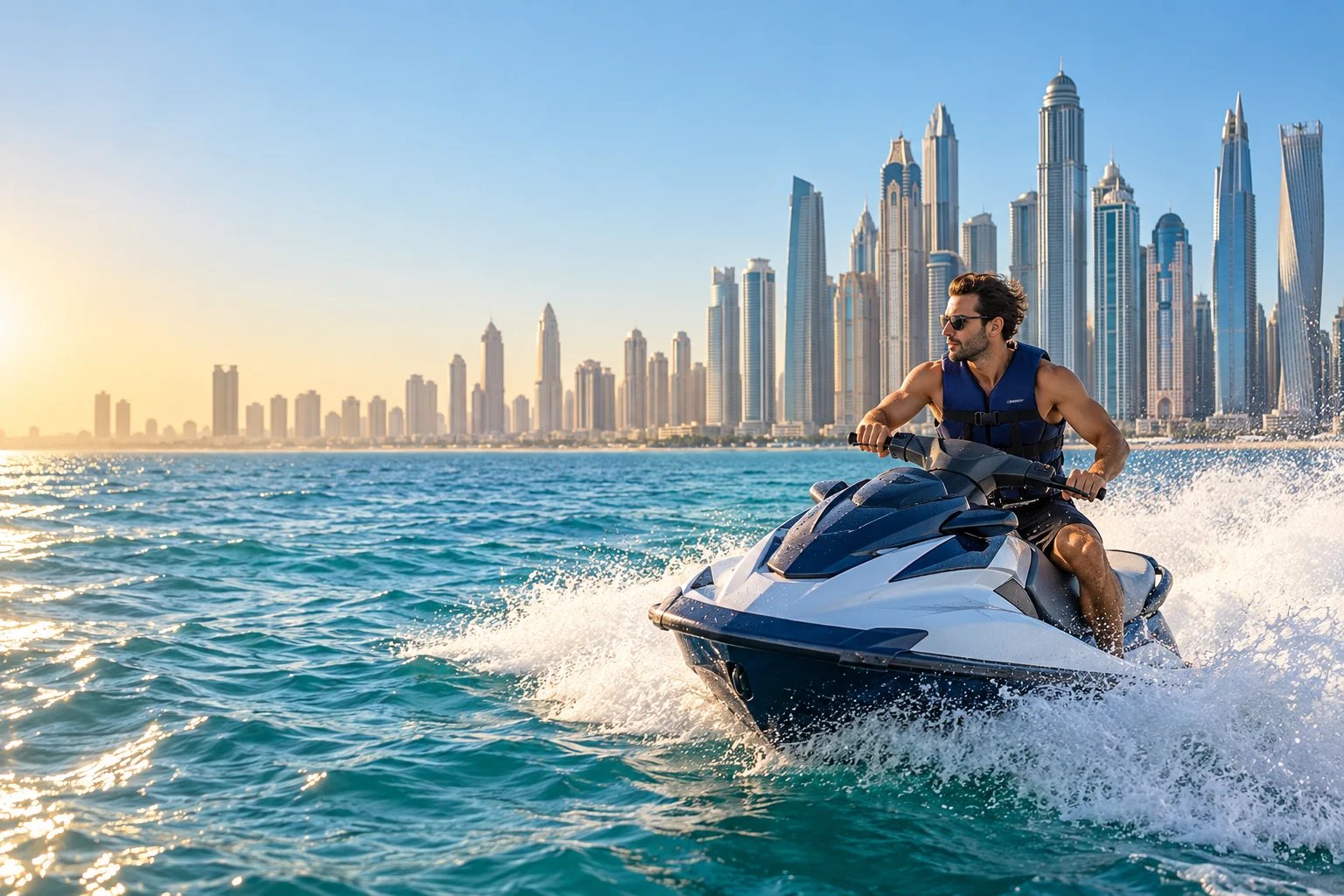 Original illustration of a jet ski ride near Dubai Marina